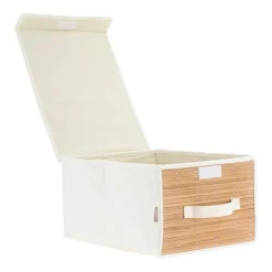 Caja con tapa de bambú y algodón 28x36x19 cm