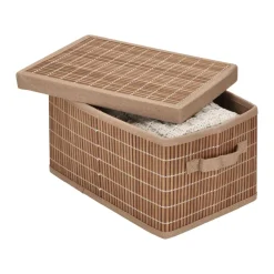 Caja organizadora de bambú y tela con tapa 35x24,5x20 cm