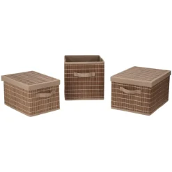 Caja organizadora de bambú y tela con tapa 35x24,5x20 cm