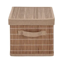Caja organizadora de bambú y tela con tapa 35x24,5x20 cm