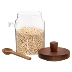 Canister de vidrio con tapa de madera y cuchara 500 ml