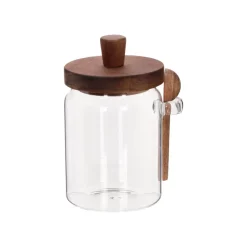 Canister de vidrio con tapa de madera y cuchara 500 ml