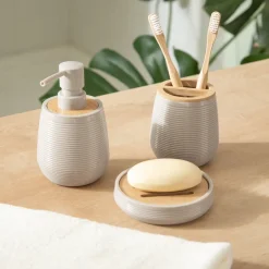 Dispensador de jabón de plástico y bambú 250 ml