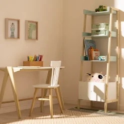 Estante de madera 3 niveles y cajón 45x140x35 cm