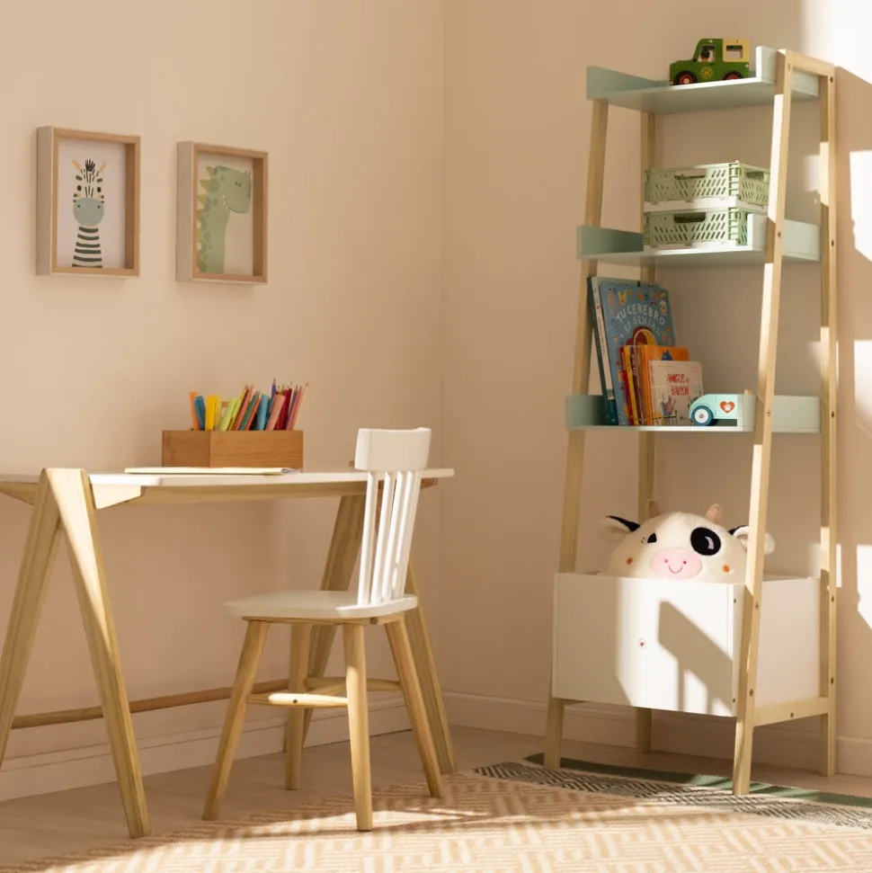 Estante de madera 3 niveles y cajón 45x140x35 cm