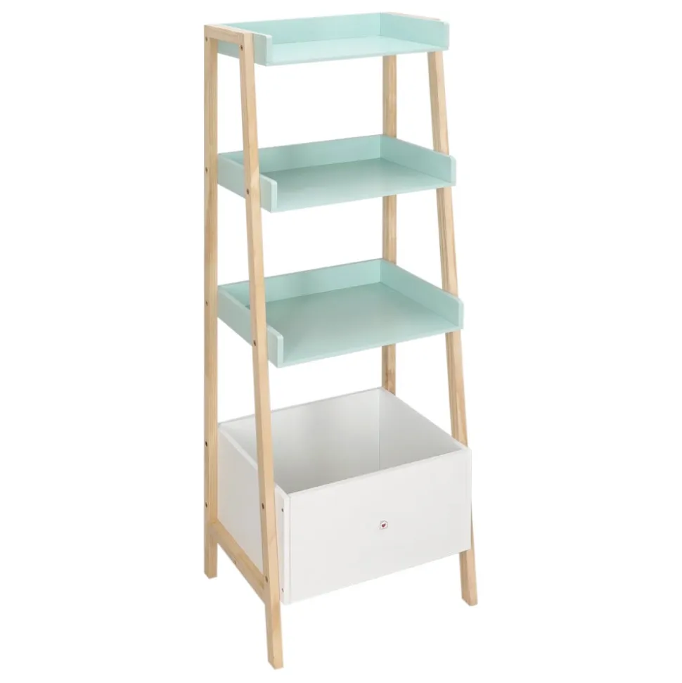Estante de madera 3 niveles y cajón 45x140x35 cm