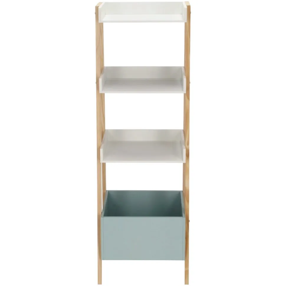Estante de madera 3 niveles y cajón 45x140x35 cm