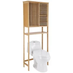 Mueble de bambú inodoro con puerta 65x29x171 cm