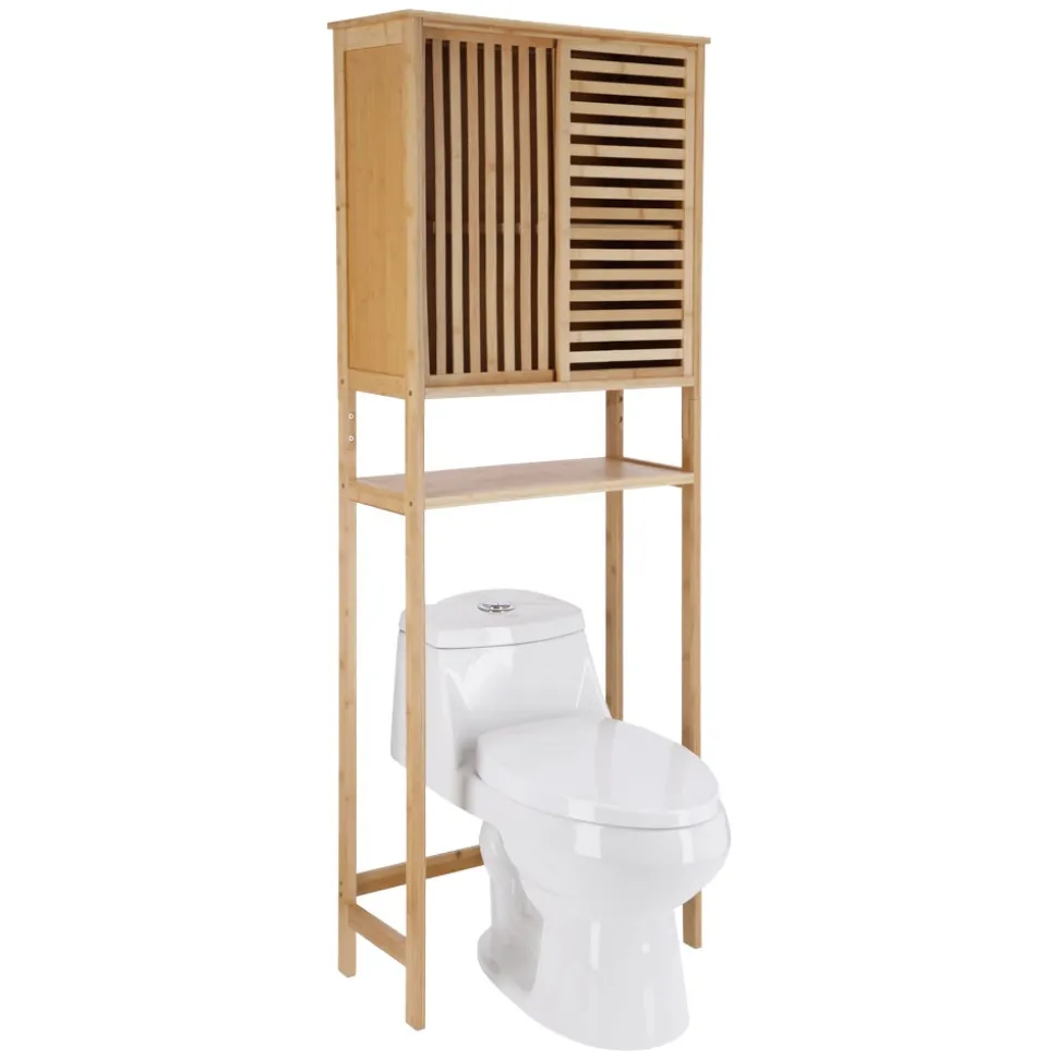 Mueble de bambú inodoro con puerta 65x29x171 cm