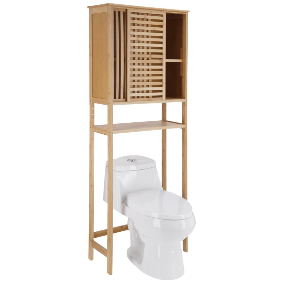 Mueble de bambú inodoro con puerta 65x29x171 cm