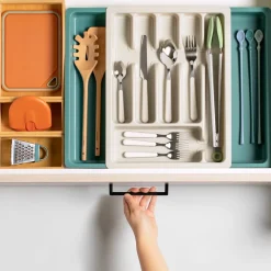 Organizador de cubiertos de plástico extensible
