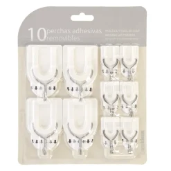 Set de 10 perchas adhesivas removibles con gancho metal