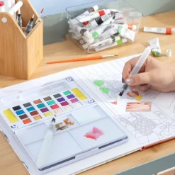 Set 24 de pintura acuarelas metálicas con pinceles