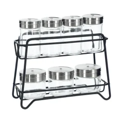 Set 7 Especieros vidrio con rack 2 niveles