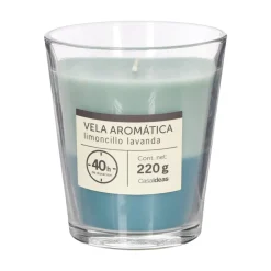 Vela con contenedor de vidrio limoncillo lavanda 9x10 cm