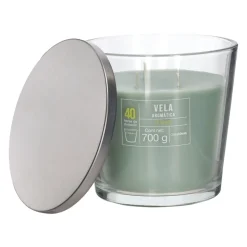 Vela con contenedor de vidrio té verde 14x13 cm
