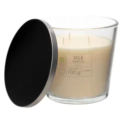 Vela con contenedor de vidrio vainilla 14x13 cm