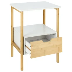 Velador auxiliar bambú y MDF con un cajón 30x30x60 cm