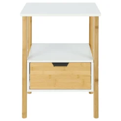Velador auxiliar bambú y MDF con un cajón 30x30x60 cm