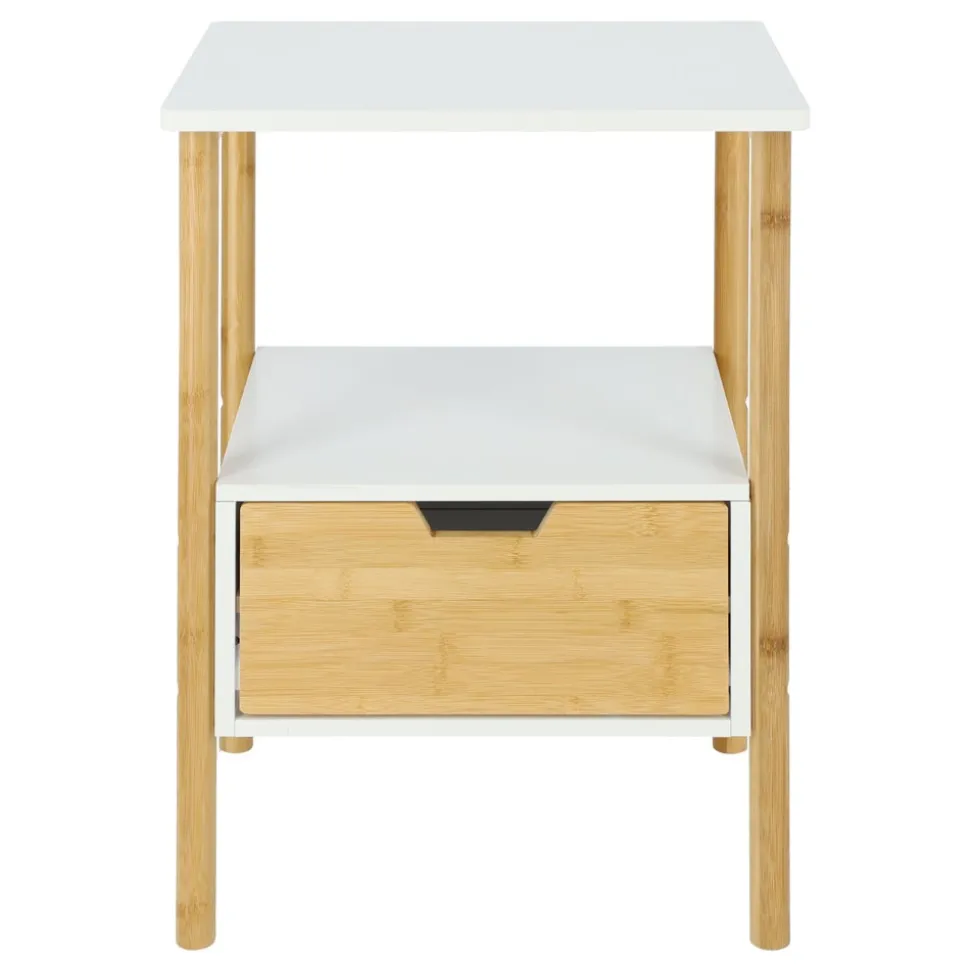 Velador auxiliar bambú y MDF con un cajón 30x30x60 cm