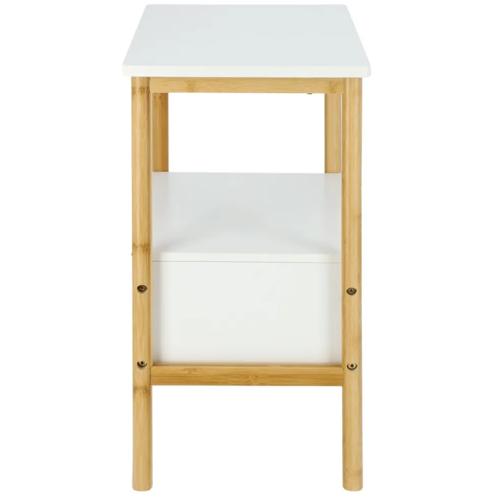 Velador auxiliar bambú y MDF con un cajón 30x30x60 cm