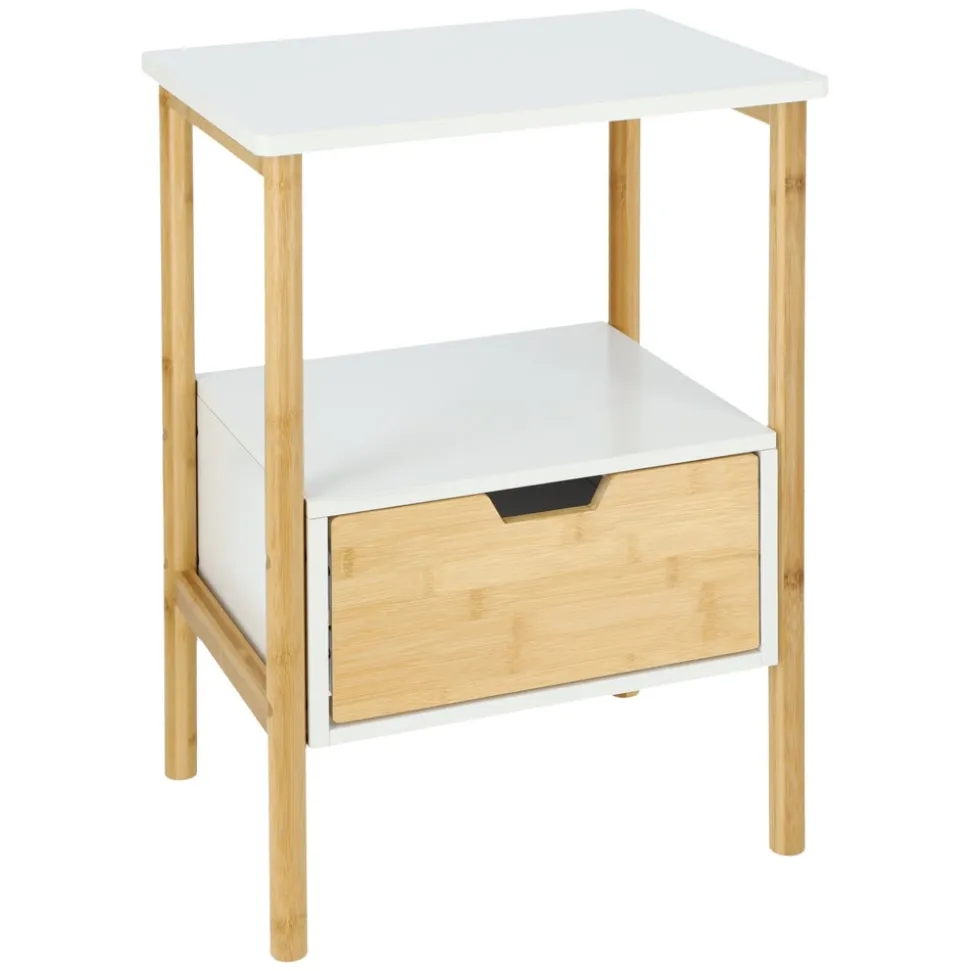 Velador auxiliar bambú y MDF con un cajón 30x30x60 cm