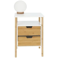 Velador auxiliar bambú y mdf con 2 cajones 40x30x64 cm