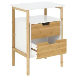 Velador auxiliar bambú y mdf con 2 cajones 40x30x64 cm