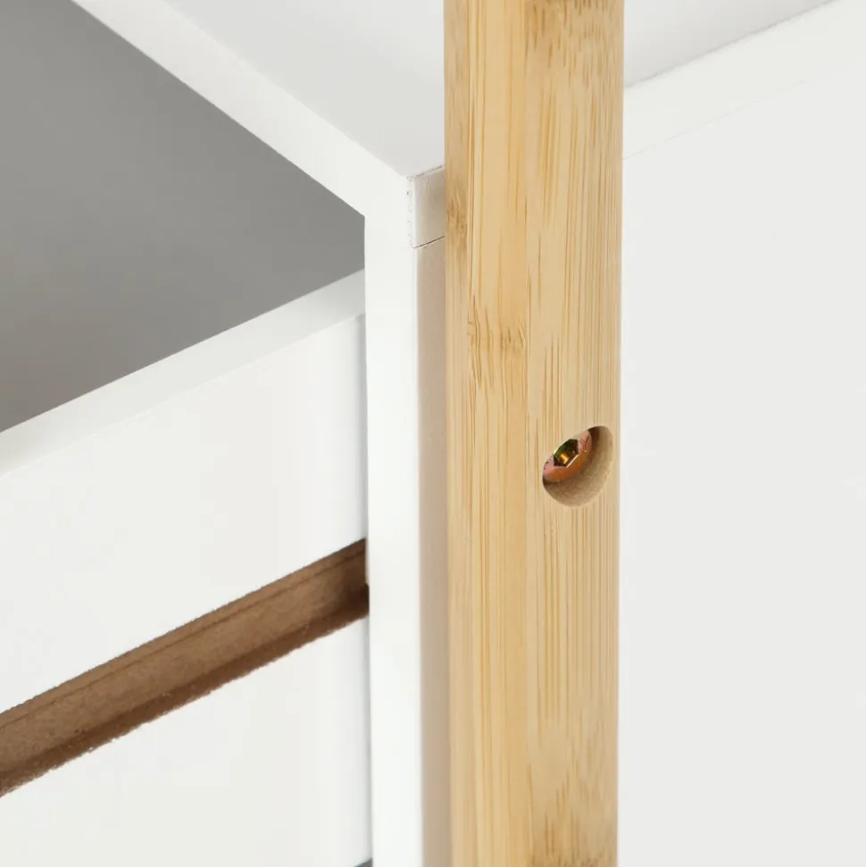 Velador auxiliar bambú y mdf con 2 cajones 40x30x64 cm