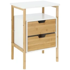 Velador auxiliar bambú y mdf con 2 cajones 40x30x64 cm
