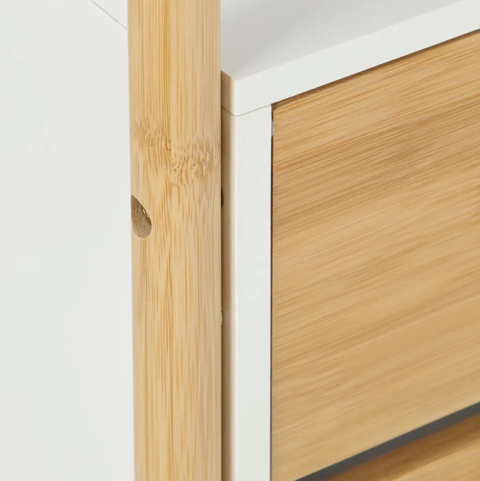 Velador auxiliar bambú y mdf con 2 cajones 40x30x64 cm