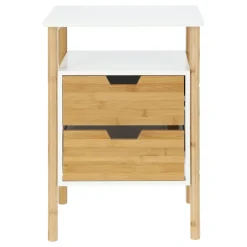 Velador auxiliar bambú y mdf con 2 cajones 40x30x64 cm